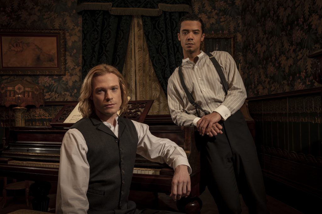 Sam Reid as Lestat De Lioncourt and Jacob Anderson as Louis De Point Du Lac - Anne Rice's Interview with the Vampire _ Season 1, Gallery - Photo Credit: Pari Dukovic/AMC