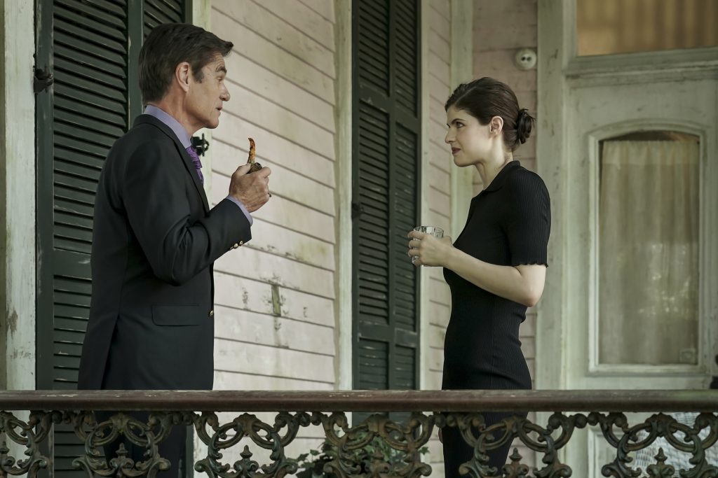 Alexandra Daddario as Dr. Rowan Fielding and Harry Hamlin as Cortland Mayfair - Mayfair Witches _ Season 1, Episode 4 - Photo Credit: Alfonso Bresciani/AMC