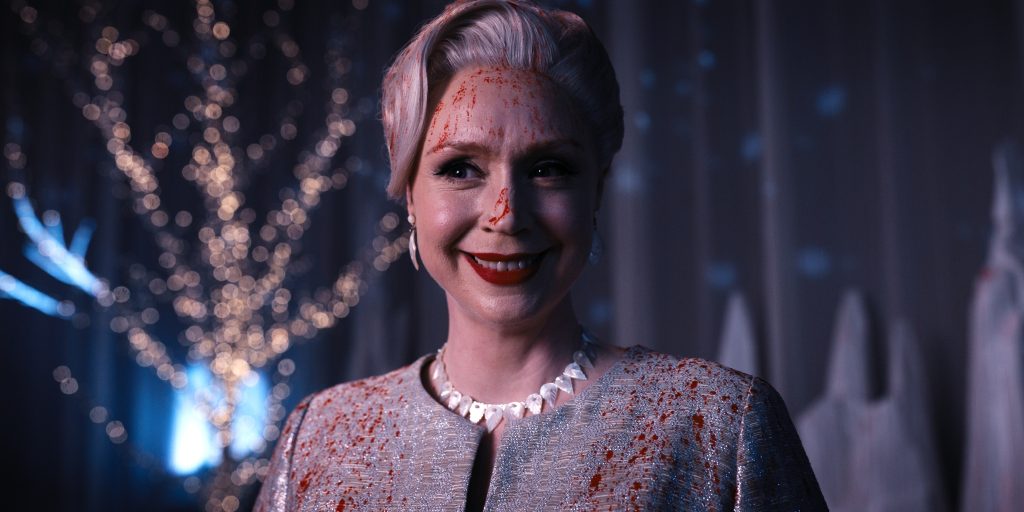 Gwendoline Christie as Larissa Weems in episode 104 of Wednesday. Cr. Courtesy of Netflix © 2022