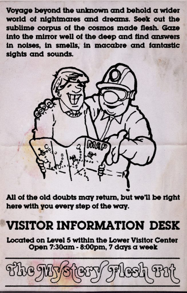 "Mystery Flesh Pit National Park" Visitor Information Desk pamphlet by Trevor Roberts.