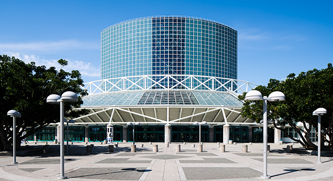 LA Convention Center from the front on a day when nothing is happening.