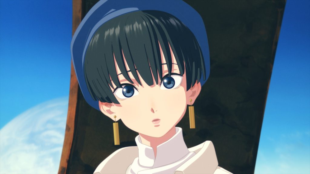 'Trigun Stampede' screenshot depicting a puzzled Meryl.