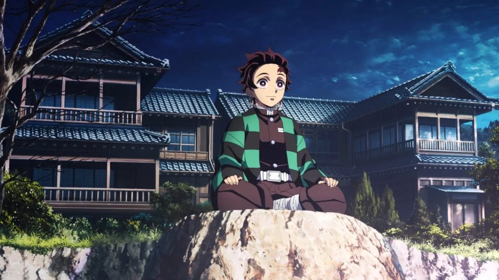 'Demon Slayer: Kimetsu no Yaiba - Swordsmith Village Arc Ep. 1: "Someone's Dream"' screenshot depicting Tanjiro watching the sunrise in the Swordsmith Village.