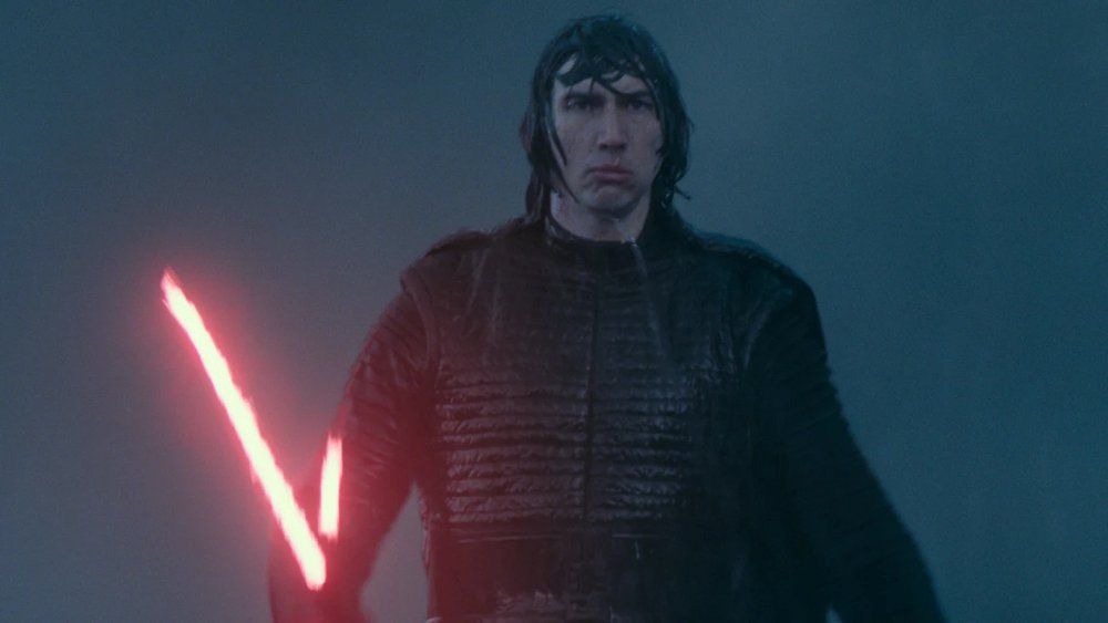 Adam Driver as Kylo Ren in the rain.