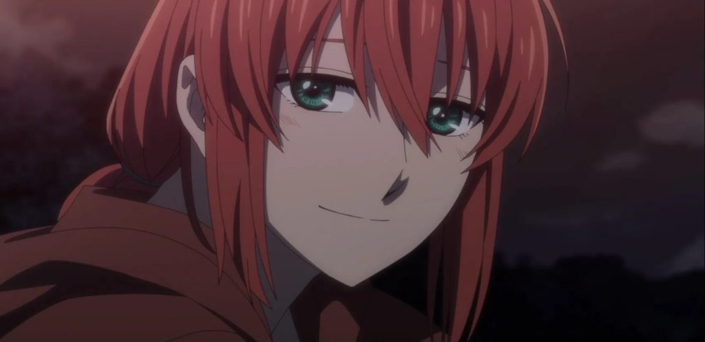 'The Ancient Magus' Bride season 2' Ep. 6 "Better bend than break." screenshot depicting Chise smiling at Elias' awkward but heartwarming words.