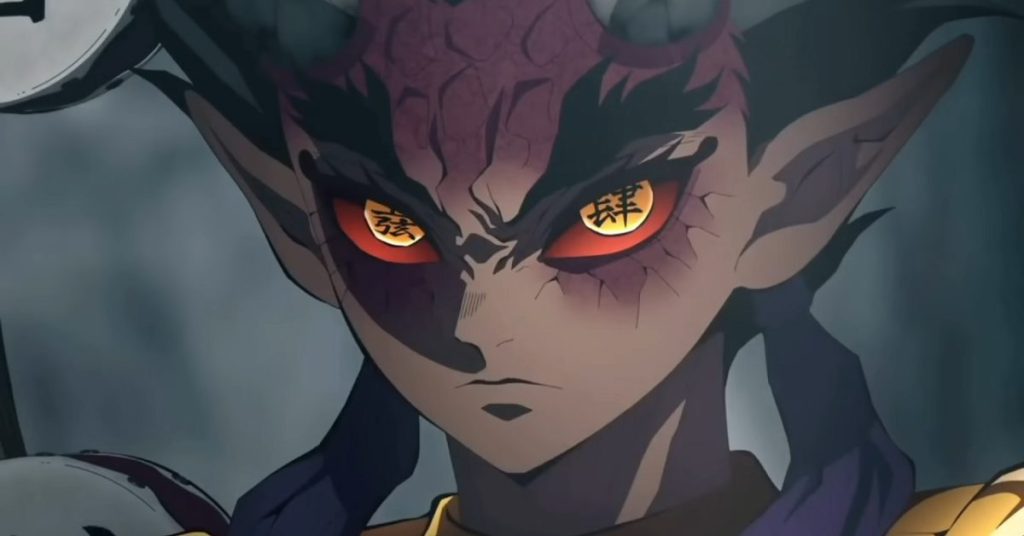 'Demon Slayer: Kimetsu no Yaiba – Swordsmith Village Arc Ep. 7 "Awful Villain"' screenshot depicting Zokuhakuten's self-righteous face.