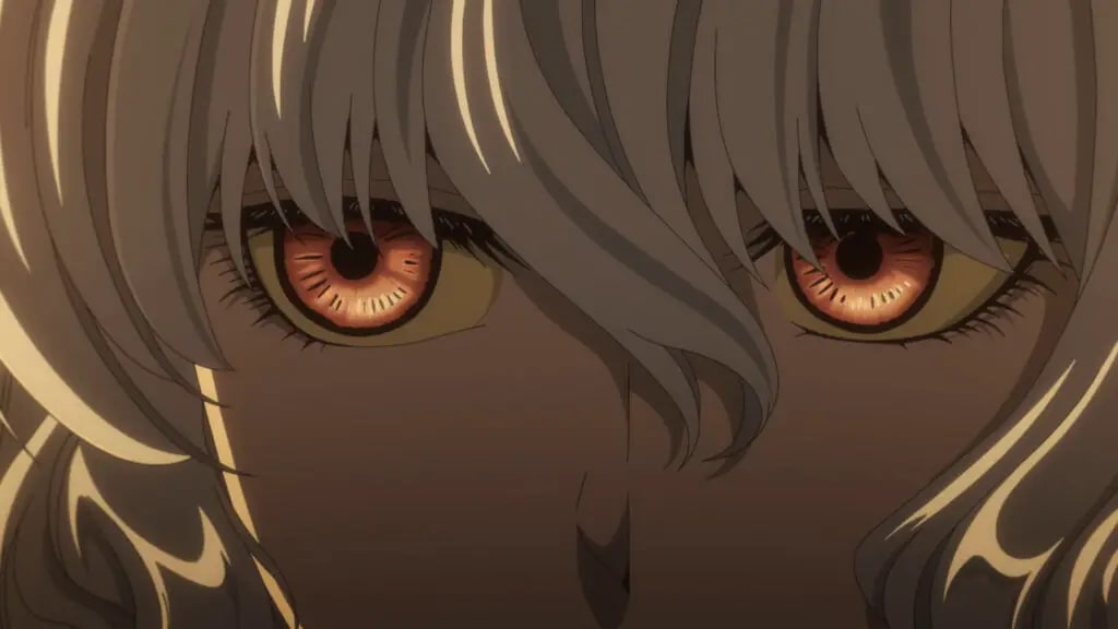 The Ancient Magus' Bride Season 2 Ep. 9 "Conscience does make cowards of us all. I" screenshot depicting a closeup of Elias's human female form's face.