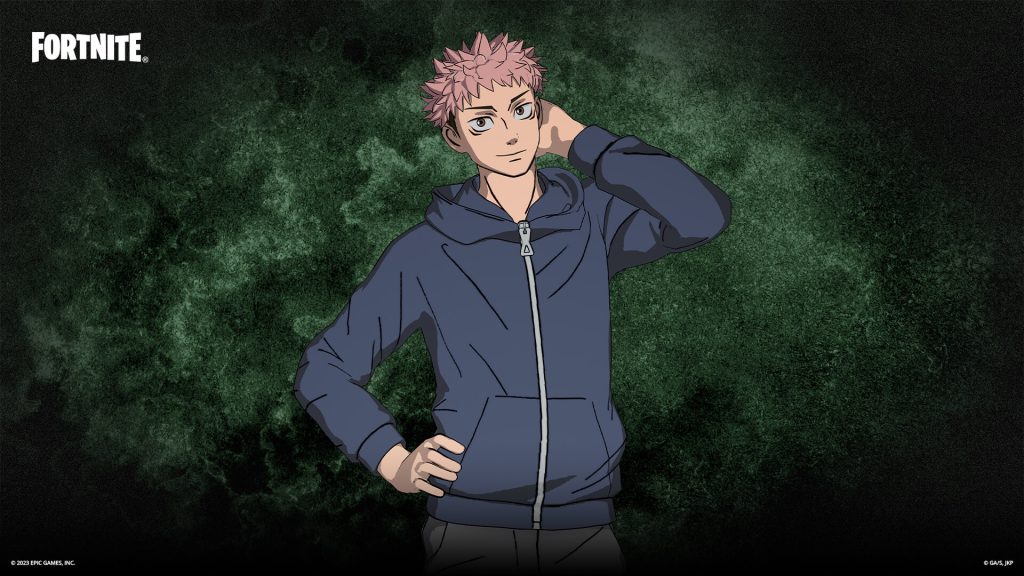 Fortnite x Jujutsu Kaisen "Break the Curse!" screenshot depicting the Streetwear Yuji Itadori Outfit.