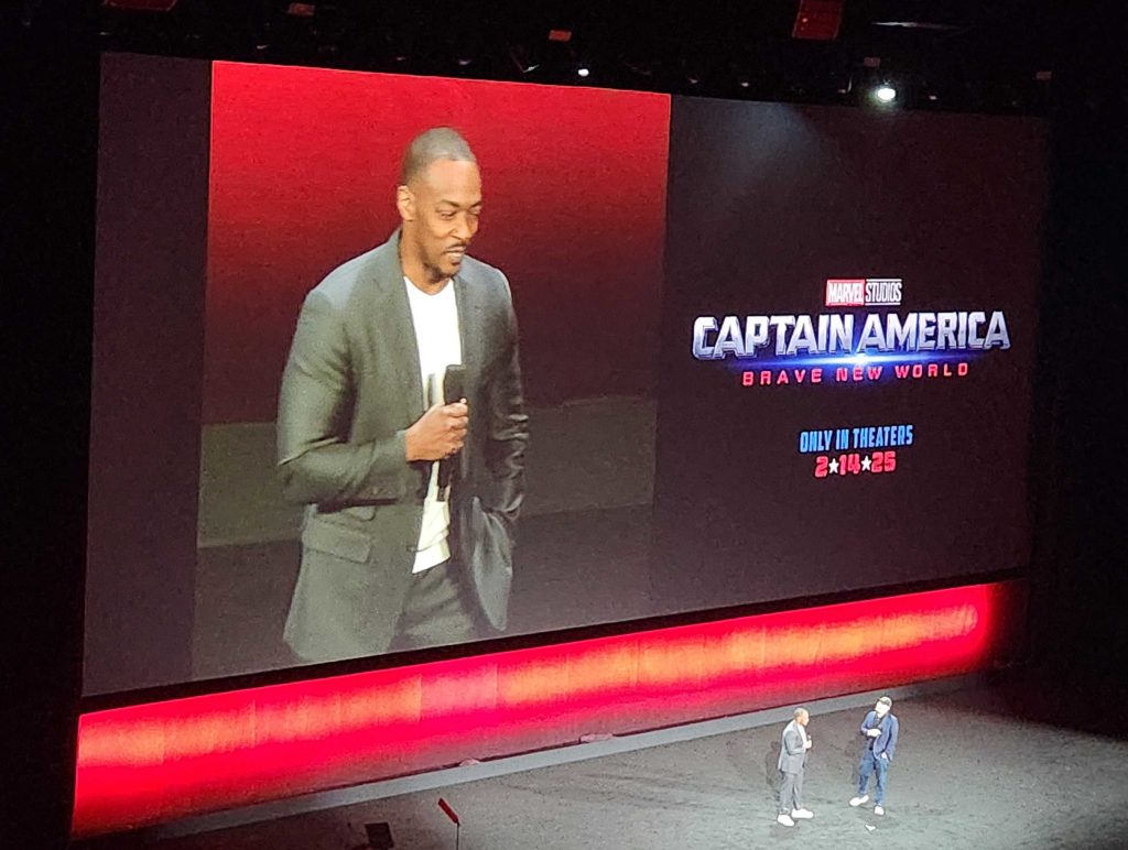 Anthony Mackie on stage at CinemaCon for Captain America: Brave New World