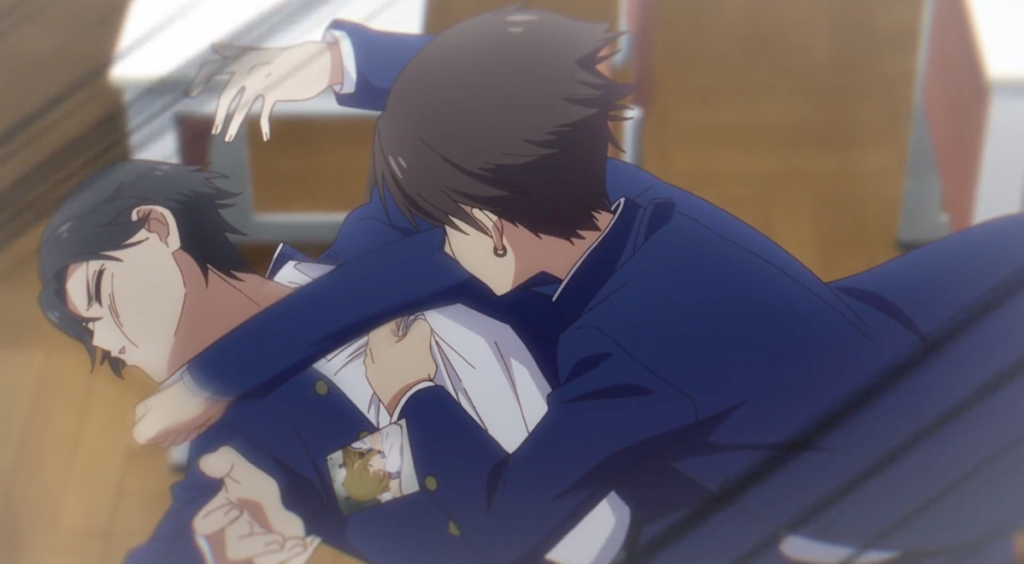 Senpai is an Otokonoko Ep. 7 "Like That" screenshot showing Ryuji punching someone who probably deserved it.