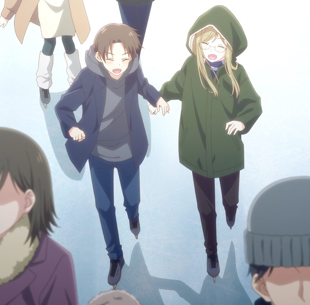 Senpai is an Otokonoko Ep. 9 "Christmas" screenshot showing Ryuji and Makoto ice-skating.