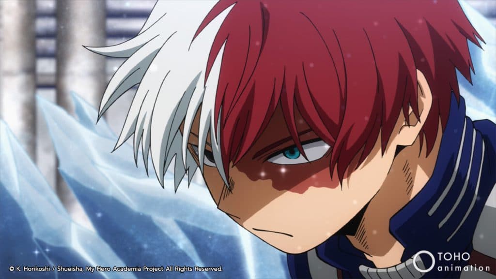 Todoroki showing his game face in My Hero Academia.