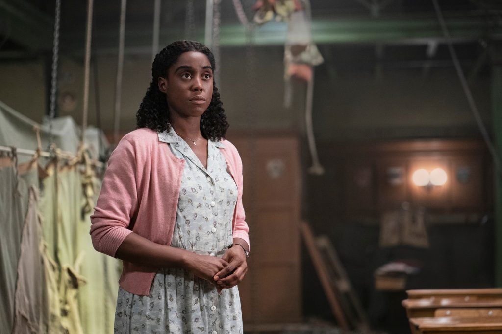 Lashana Lynch as Miss Honey in Roald Dahl’s Matilda the Musical. Cr. Dan Smith/Netflix © 2022