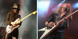 Mick Mars on stage, KK Downing on stage with Judas Priest